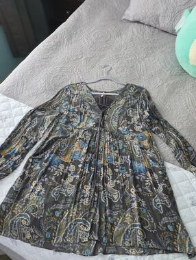 Free People Gray Top with Subtle Multicolor Trim